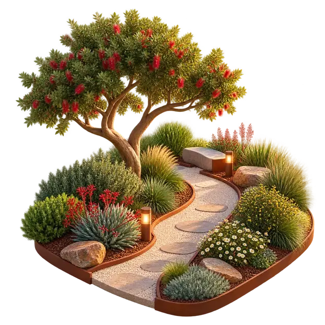Total Environment Butterfly of Dreams landscaped garden with shaded paths, layered planting and shared seating